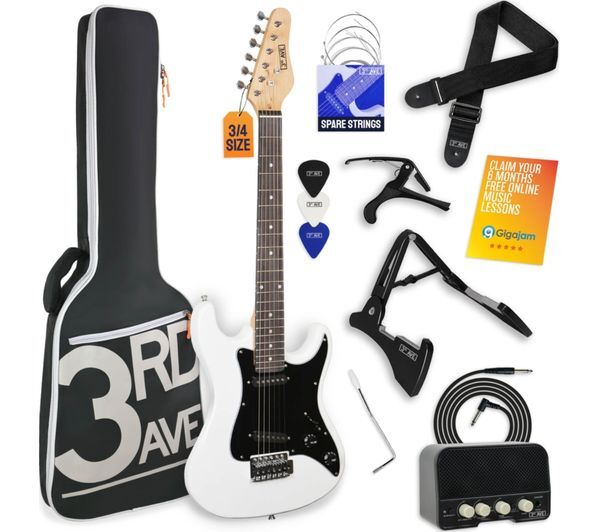  3rd Avenue 3/4 Size Electric Guitar Bundle - White 