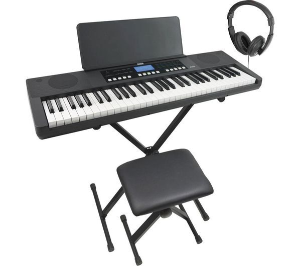  Axus 61 Key Slimline Touch Sensitive Keyboard Bundle With Stand, Stool & Headphones 