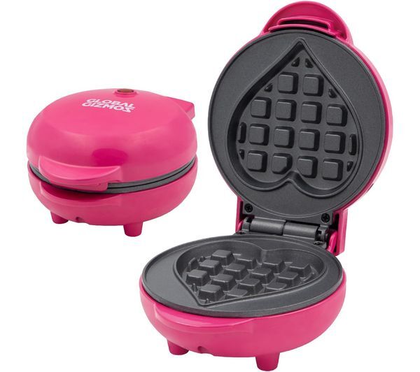  Global Gizmos 37619 Mini Heart Waffle Maker - Pink 