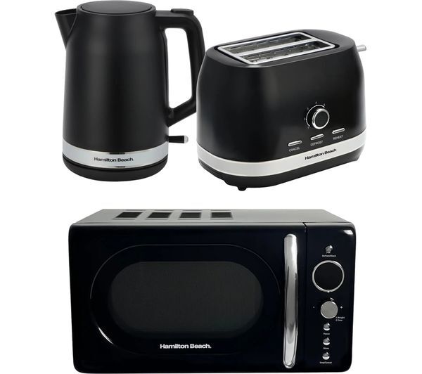 Hamilton Beach Ella Compact Solo Microwave, Electric Kettle & 2-slice Toaster Set - Black 