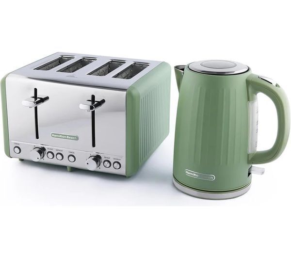  Hamilton Beach Harmony Breakfast Jug Kettle & 4-slice Toaster Bundle - Matcha 