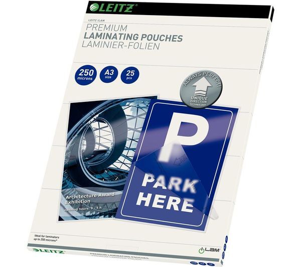  Leitz Ilam 74910000 250 Micron A3 Laminating Pouches - Pack Of 25 
