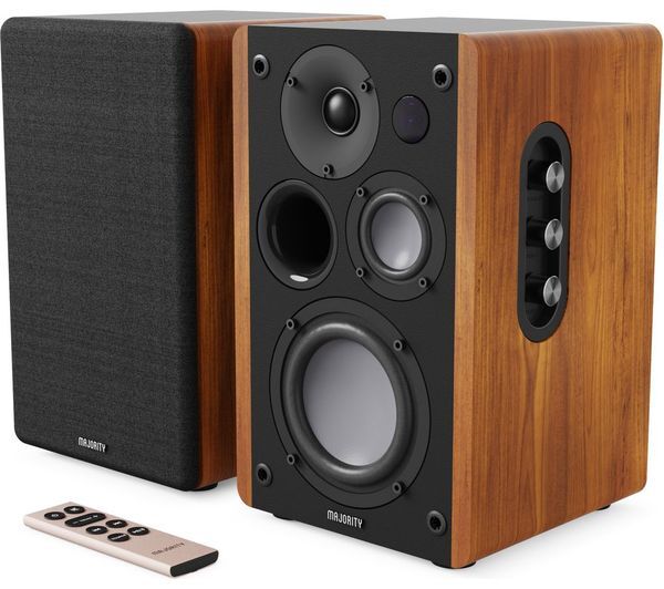  Majority D100 Bluetooth Bookshelf Speakers - Black & Wood 