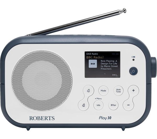  Roberts Play 30 Portable Dab+/fm Bluetooth Radio - Blue & White 