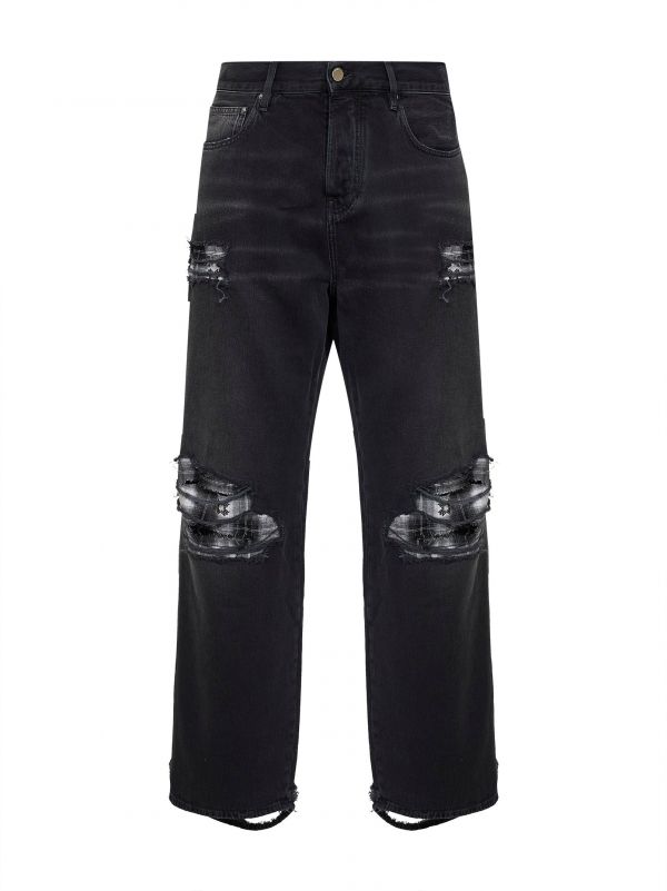  Amiri Amiri | Black Denim Flannel Repair Baggy Jeans | Man | 30 