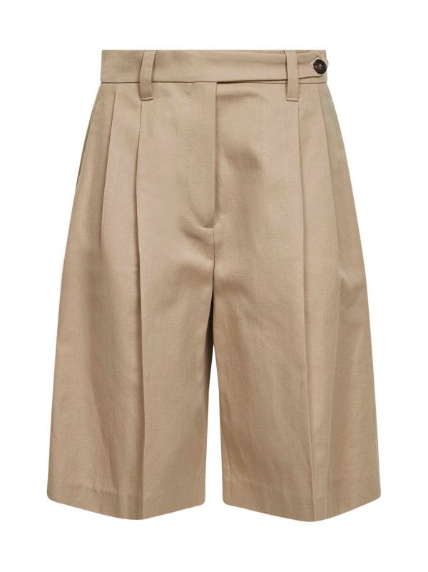  Brunello Cucinelli Brunello Cucinelli | Beige Cotton And Linen Gabardine Sartorial Bermuda Shorts With Monili | Women | 40 