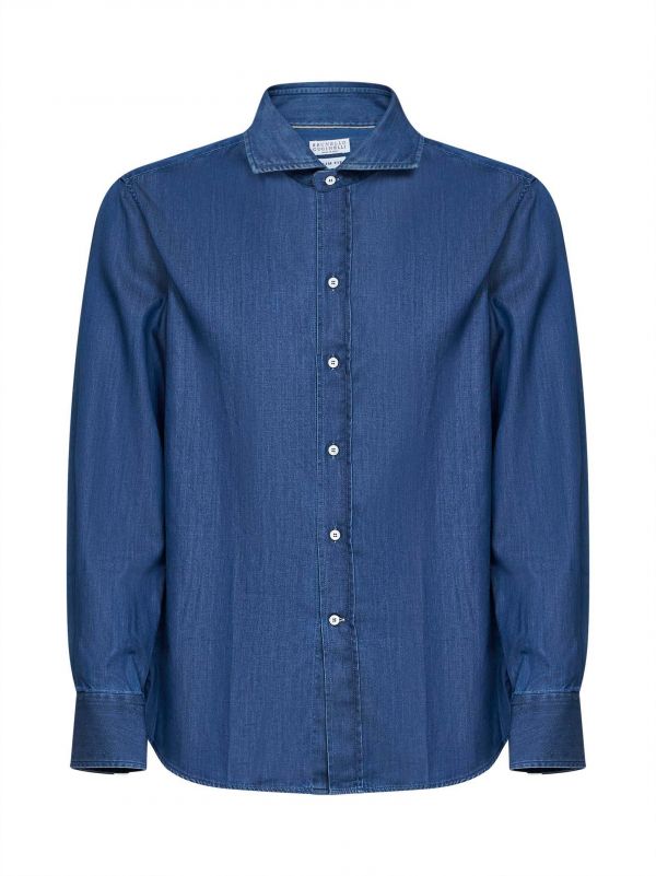  Brunello Cucinelli Brunello Cucinelli | Blue Lightweight Denim Slim Fit Shirt | Man | M 