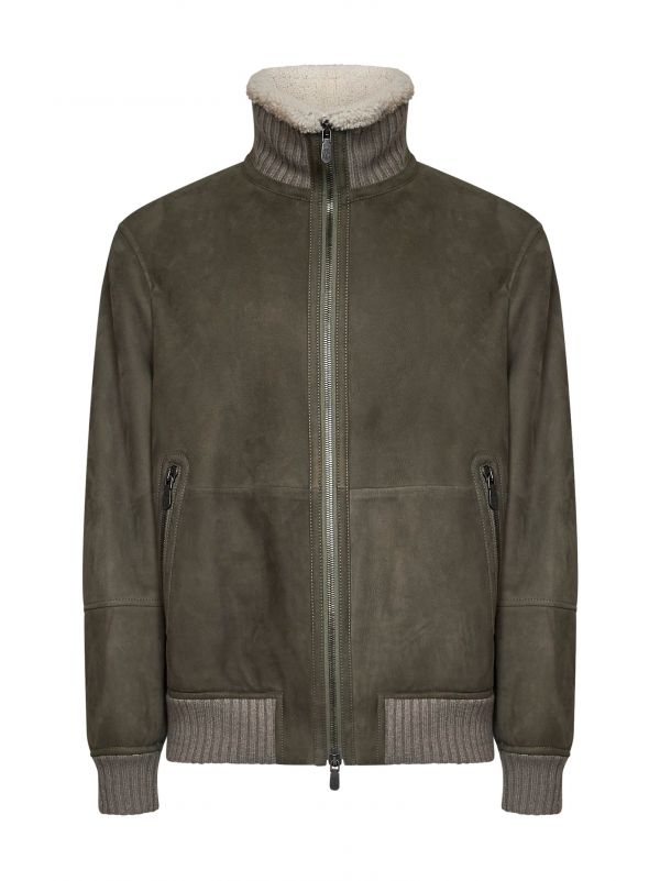  Brunello Cucinelli Brunello Cucinelli | Military Green Sheepskin Bomber Jacket | Man | M 
