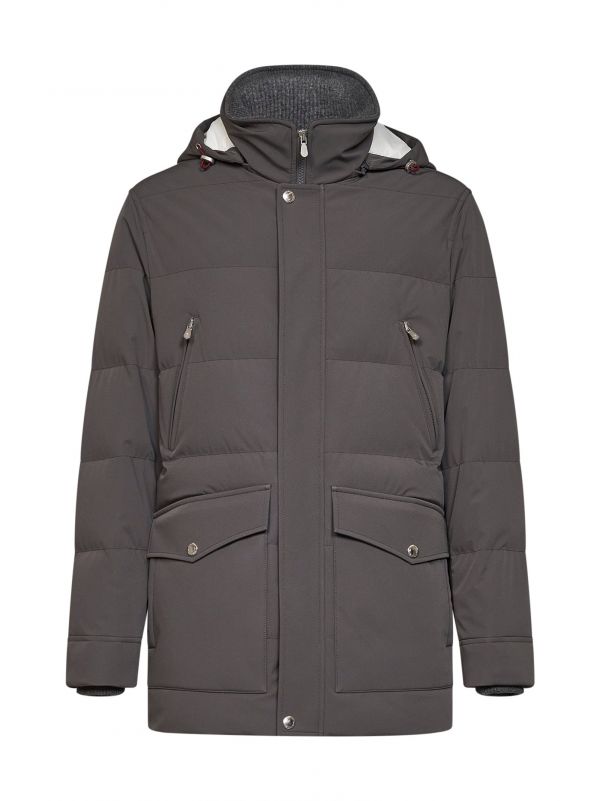  Brunello Cucinelli Brunello Cucinelli | Steel Grey Bonded Nylon Padded Hooded Parka | Man | S 