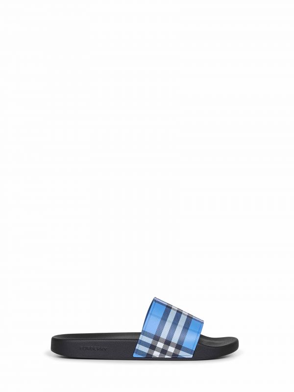  Burberry Burberry | Cornflower Blue Rubber Check Slides | Man | 45 