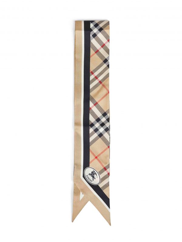  Burberry Burberry | Sand Beige Check Thin Silk Twill Scarf | Women | Pz 