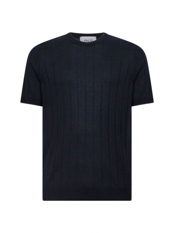  D 4.0 D 4.0 | Blue Flat-ribbed Cotton Knit Crewneck Sweater | Man | 48 