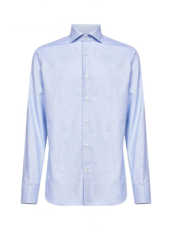  D 4.0 D 4.0 | Light Blue Micro Pattern Jacquard Cotton Shirt | Man | 39 