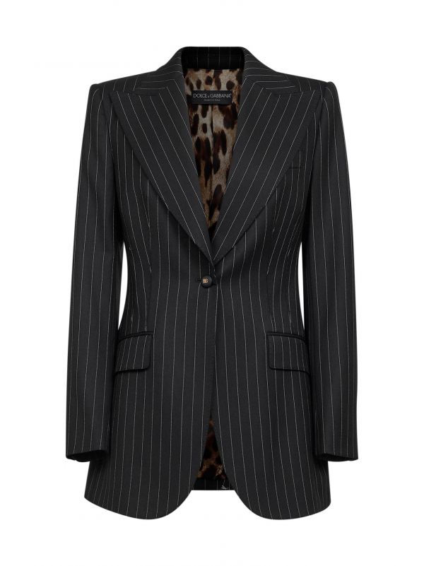  Dolce & Gabbana Dolce & Gabbana | Black Pinstriped Stretch Wool Single-breasted Jacket | Women | 42 