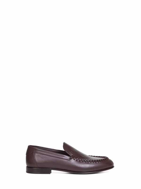  Fendi Fendi | Dark Brown Leather Braided Loafers | Man | 6 