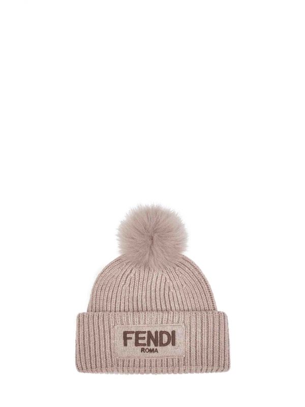  Fendi Silk Fendi Silk | Dove Grey Wool Beanie With Pompom | Women | L 