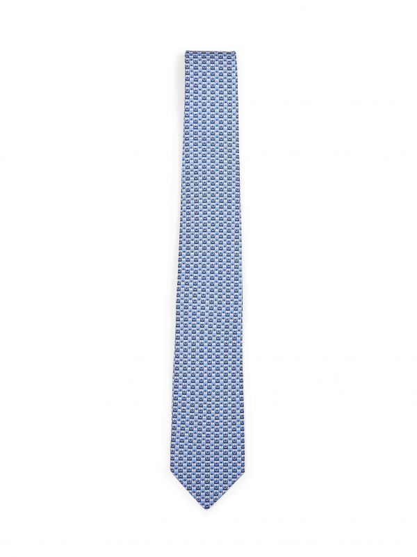  Ferragamo Ferragamo | Blue Silk Tie With Two-tone Gancini Print | Man | Pz 