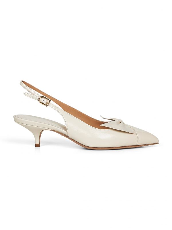  Ferragamo Ferragamo | Ivory Nappa Leather Bow Slingback Pumps | Women | 5.5 
