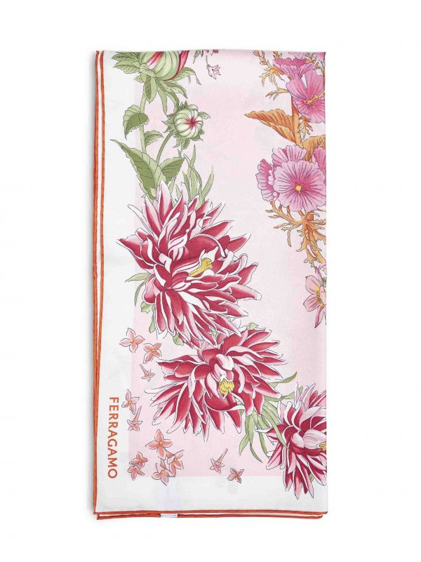  Ferragamo Ferragamo | Orange Primavera-print Silk Scarf | Women | Pz 