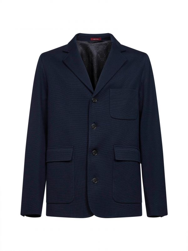  Gucci Gucci | Dark Blue Cotton Jersey Single-breasted Jacket | Man | 48 
