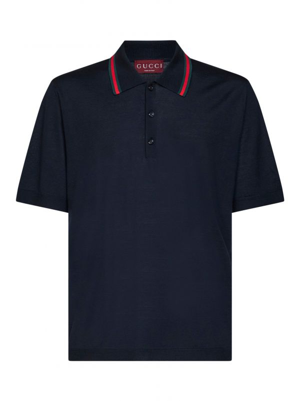  Gucci Gucci | Dark Blue Wool Knit Polo With Web Pattern | Man | Xxl 
