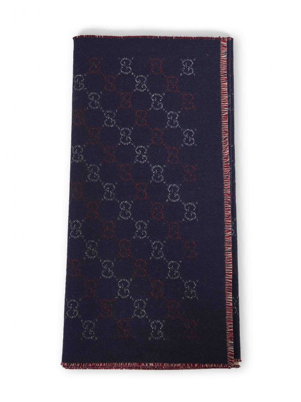  Gucci Gucci | Navy Blue Gg Jacquard Wool Scarf | Man | Pz 