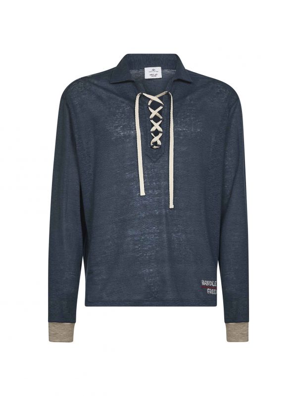  Handle With Freedom X Holy Caftan Handle With Freedom X Holy Caftan | Blue Linen Embroidered Long-sleeved T-shirt | Man | L 