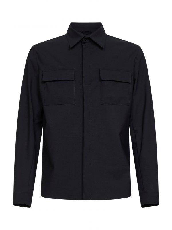  Herno Herno | Navy Blue Bi-stretch Wool Canvas Shirt | Man | 52 