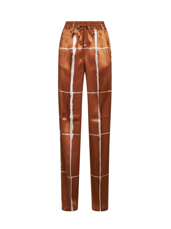  Kiton Kiton | Tan And White Printed Silk Drawstring Trousers | Women | 40 