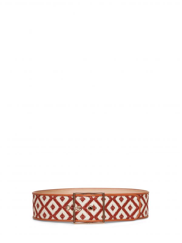  Max Mara Accessori Max Mara Accessori | Tan Raffia-effect Fabric Mxapalato Wide Belt | Women | S 