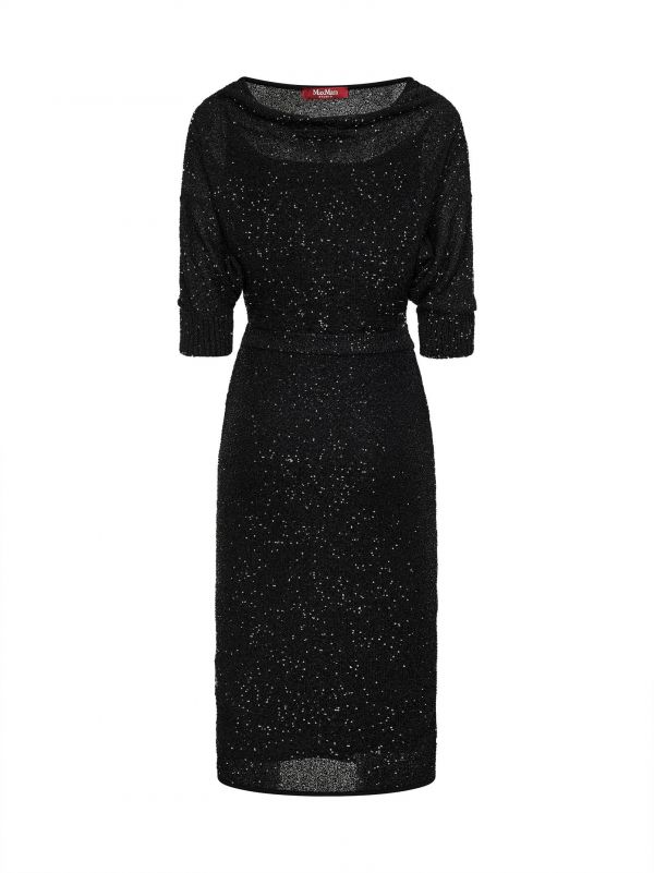  Max Mara Studio Max Mara Studio | Black Sequin Knit Msegetto Midi Dress | Women | Xl 