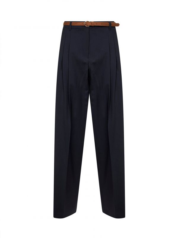  Max Mara Studio Max Mara Studio | Blue Stretch Wool Canvas Mstbacio Fluid Trousers | Women | 40 