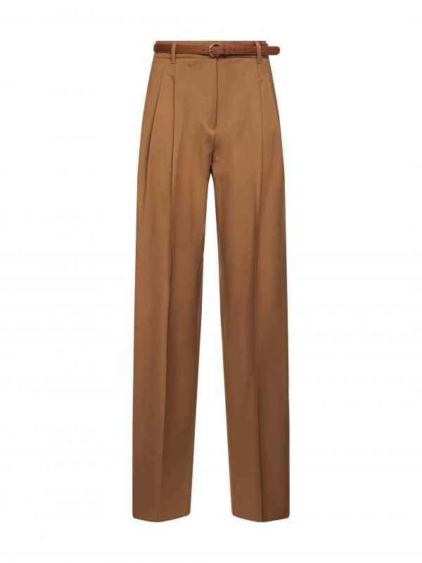  Max Mara Studio Max Mara Studio | Camel Stretch Wool Canvas Mstbacio Fluid Trousers | Women | 44 
