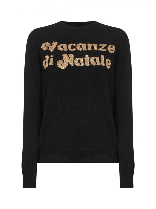  Mc2 Saint Barth Mc2 Saint Barth | Black Jacquard Wool Blend New Queen Sweater | Women | S 