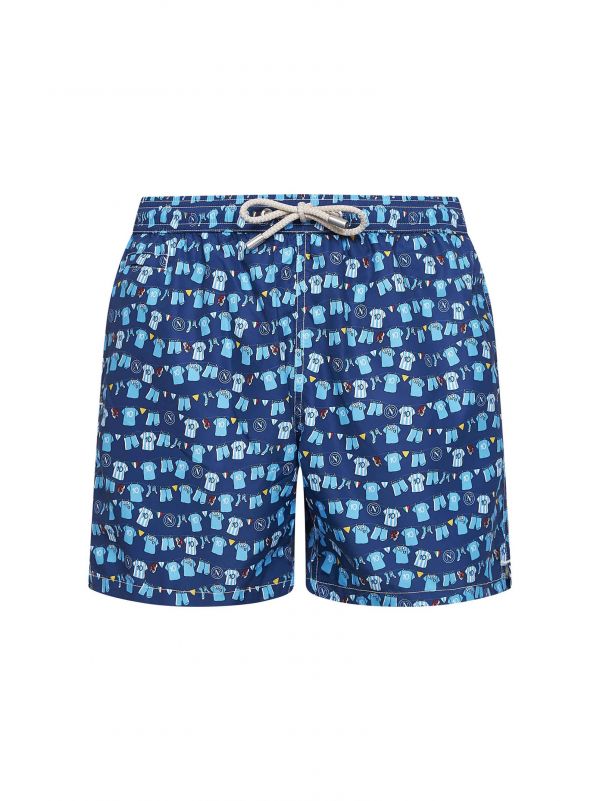  Mc2 Saint Barth Mc2 Saint Barth | Blue Lightweight Printed Fabric Lighting Swim Shorts -ssc Napoli Special Edition | Man | S 