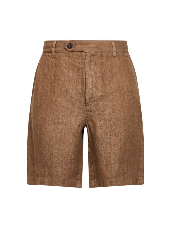  Mc2 Saint Barth Mc2 Saint Barth | Brown Herringbone Linen Sebastian Bermuda Shorts | Man | S 