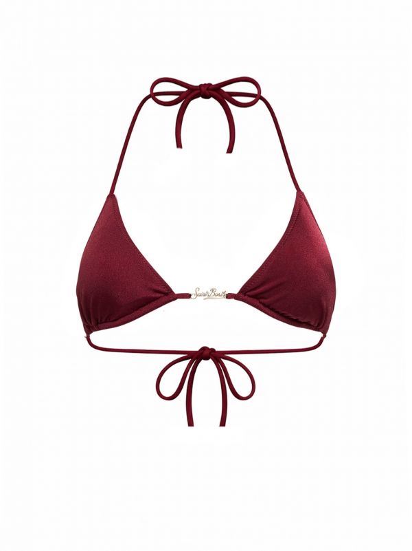  Mc2 Saint Barth Mc2 Saint Barth | Burgundy Glossy Finish Lycra Leah Plate Triangle Bikini Top | Women | M 