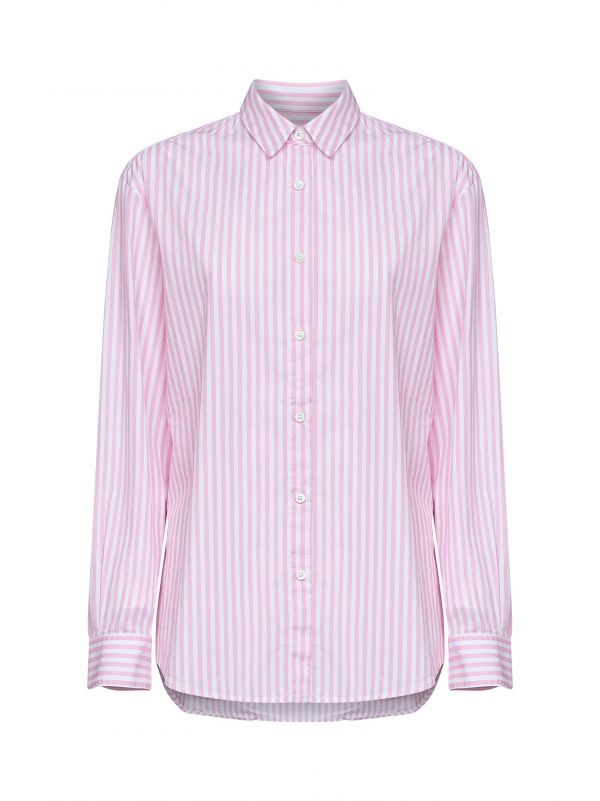  Mc2 Saint Barth Mc2 Saint Barth | Pink And White Striped Cotton Brigitte Shirt With Embroidery And Print - Special Edition | Women | Xs 