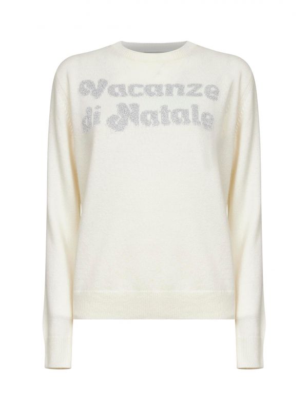  Mc2 Saint Barth Mc2 Saint Barth | White Jacquard Wool Blend New Queen Sweater | Women | M 