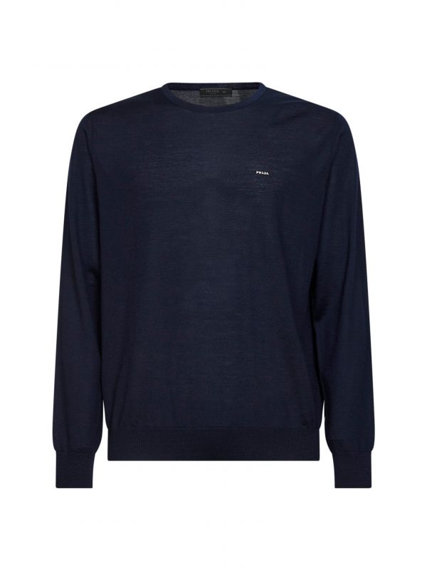  Prada Abbigliamento Prada Abbigliamento | Blue Superfine Wool Knit Crewneck Sweater | Man | 50 