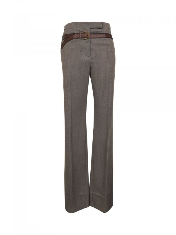  Prada Abbigliamento Prada Abbigliamento | Brown Tec Wool Printed Belt Trousers | Women | 40 