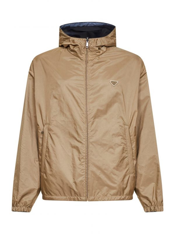  Prada Abbigliamento Prada Abbigliamento | Camel And Avio Blue Re-nylon Reversible Hooded Jacket | Man | M 
