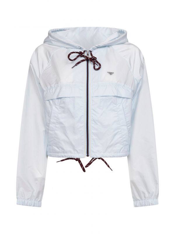  Prada Abbigliamento Prada Abbigliamento | Light Blue Lightweight Re-nylon Hooded Jacket | Women | 44 