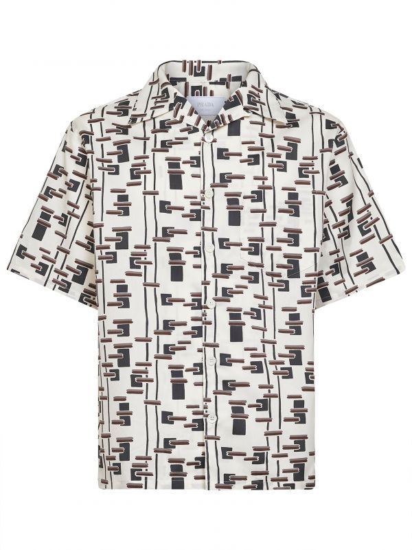 Prada Abbigliamento Prada Abbigliamento | Natural Cotton Blend Printed Bowling Shirt | Man | S 