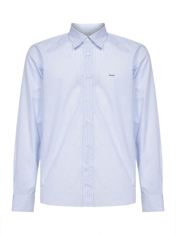  Prada Abbigliamento Prada Abbigliamento | Sky Blue And White Striped Poplin Shirt | Man | 40 