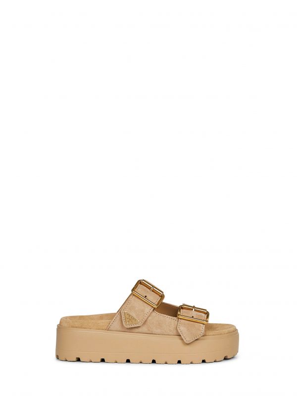  Prada Calzature Prada Calzature | Ecru Suede Leather Double-strap Sandals | Women | 37 