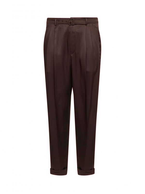  Saint Laurent Saint Laurent | Chocolate Duchesse Silk Satin Slim-fit Trousers | Man | 46 