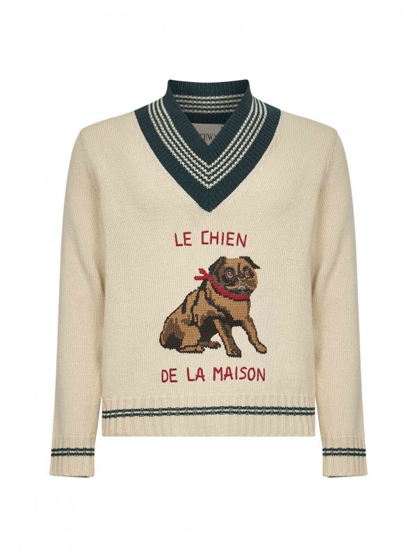  Valentino Valentino | Cream Le Chien De La Maison Embroidered Sweater | Man | S 