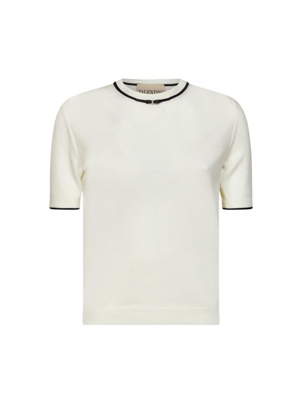  Valentino Valentino | Ivory Wool Sweater With Contrasting Edges And Vlogo | Women | M 