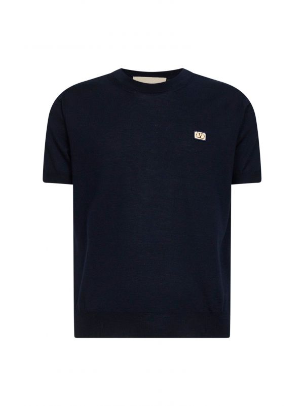  Valentino Valentino | Navy Blue Wool Valentino Sweater With Vlogo Patch | Man | Xxl 